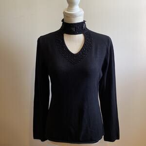Felicity Embellished High Collar Sweater with Cut Out Size Medium